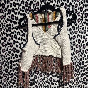 BKE Multicolor Fringed Knit Sweater Vest